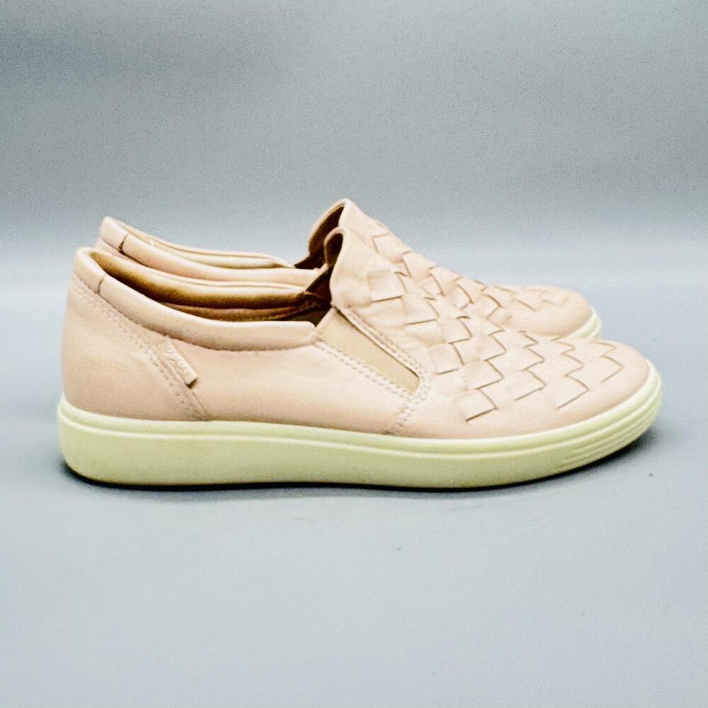ECCO Shoes Womens 5 Pink Leather Soft 7 Woven Slip On Comfort Walking Sneakers